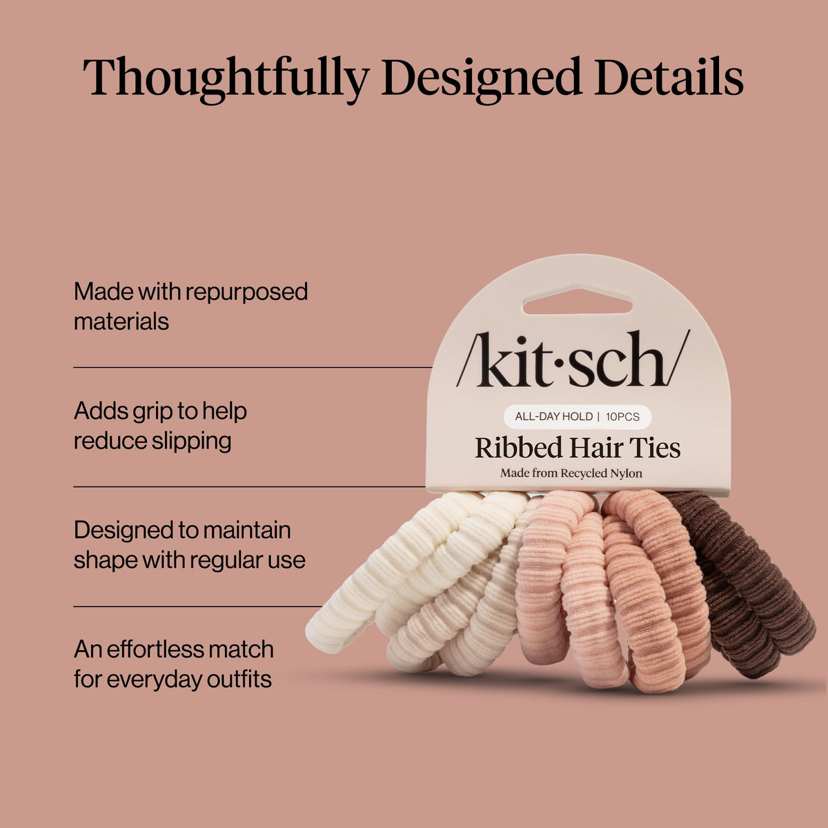 Kitsch Ribbed Hair Ties Blush in hair styled ponytail