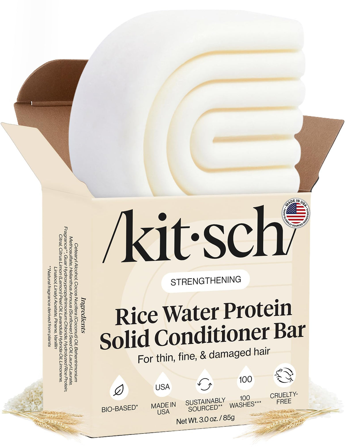 Kitsch Rice Water Conditioner Bar front view, 100g