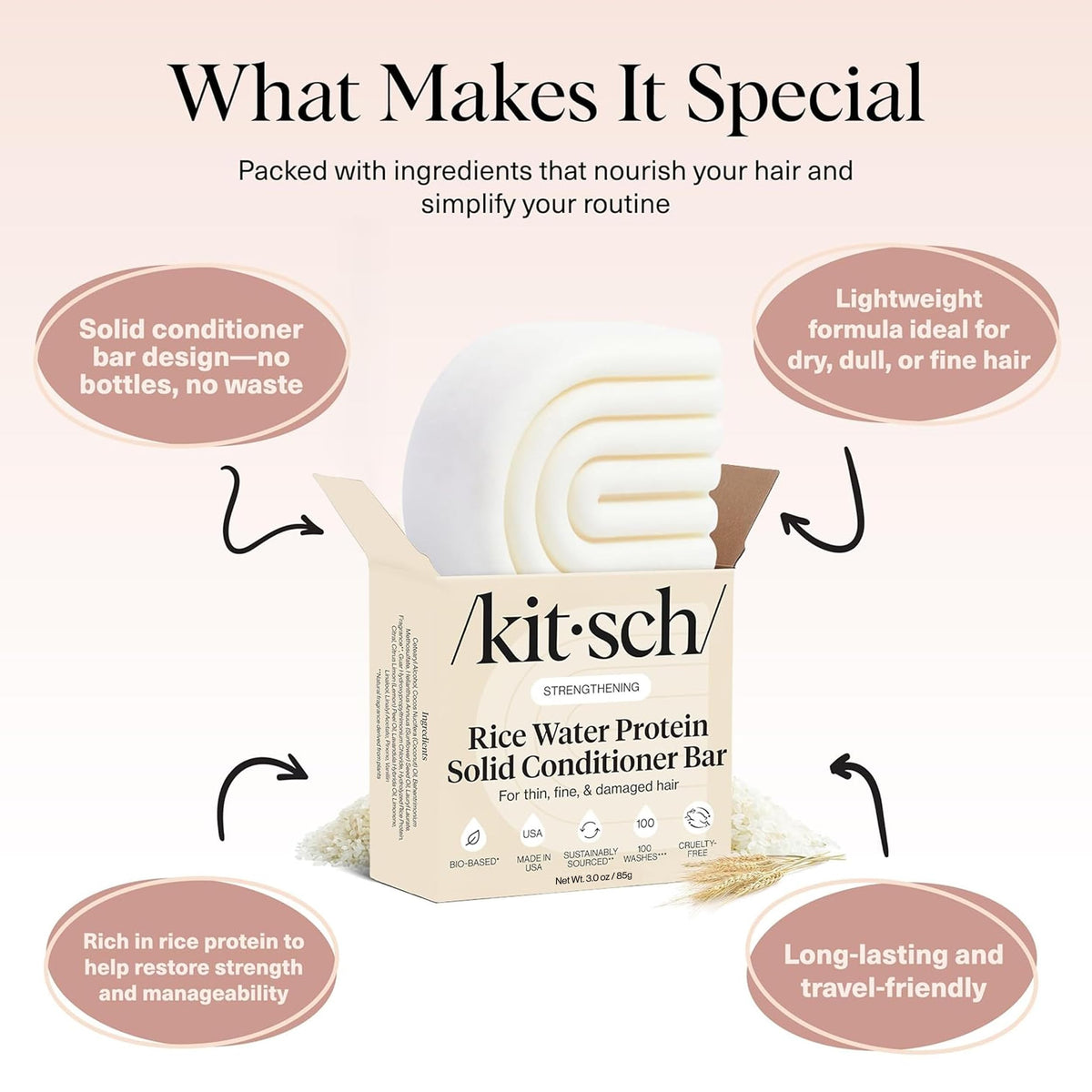 Kitsch Rice Water Conditioner Bar in a travel bag