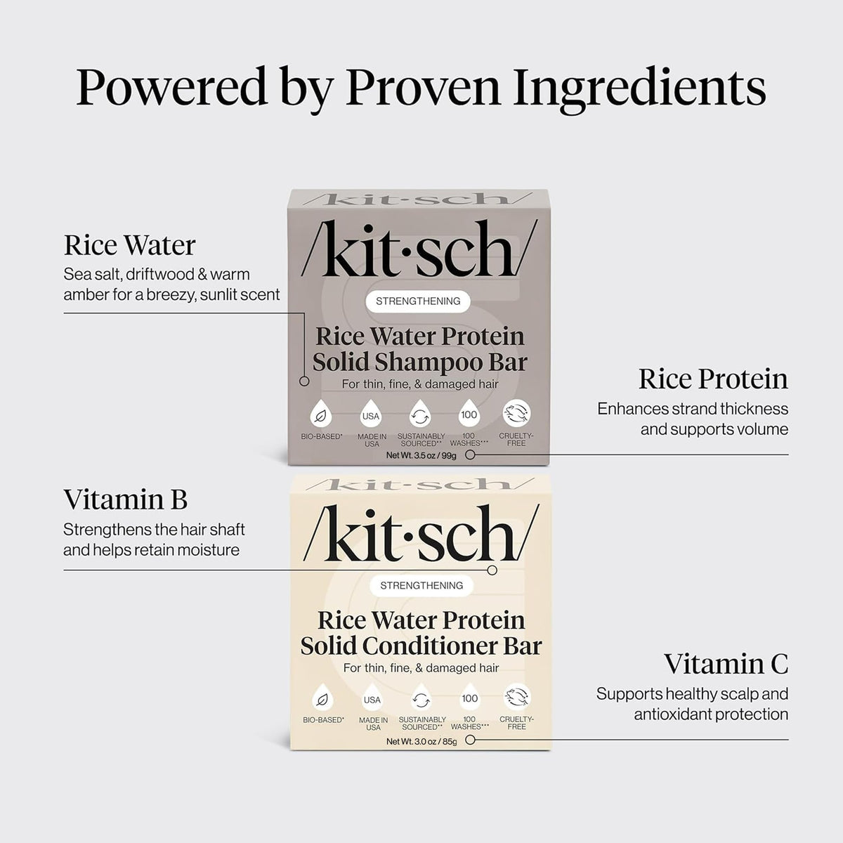 Kitsch Rice Water Shampoo and Conditioner Set on a bathroom shelf
