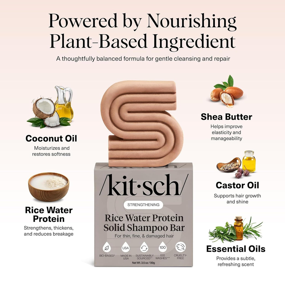 Kitsch Rice Water Shampoo Bar with rice grains