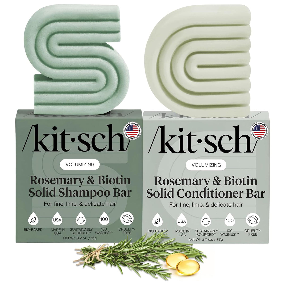 Kitsch Rosemary & Biotin Shampoo and Conditioner Set front view