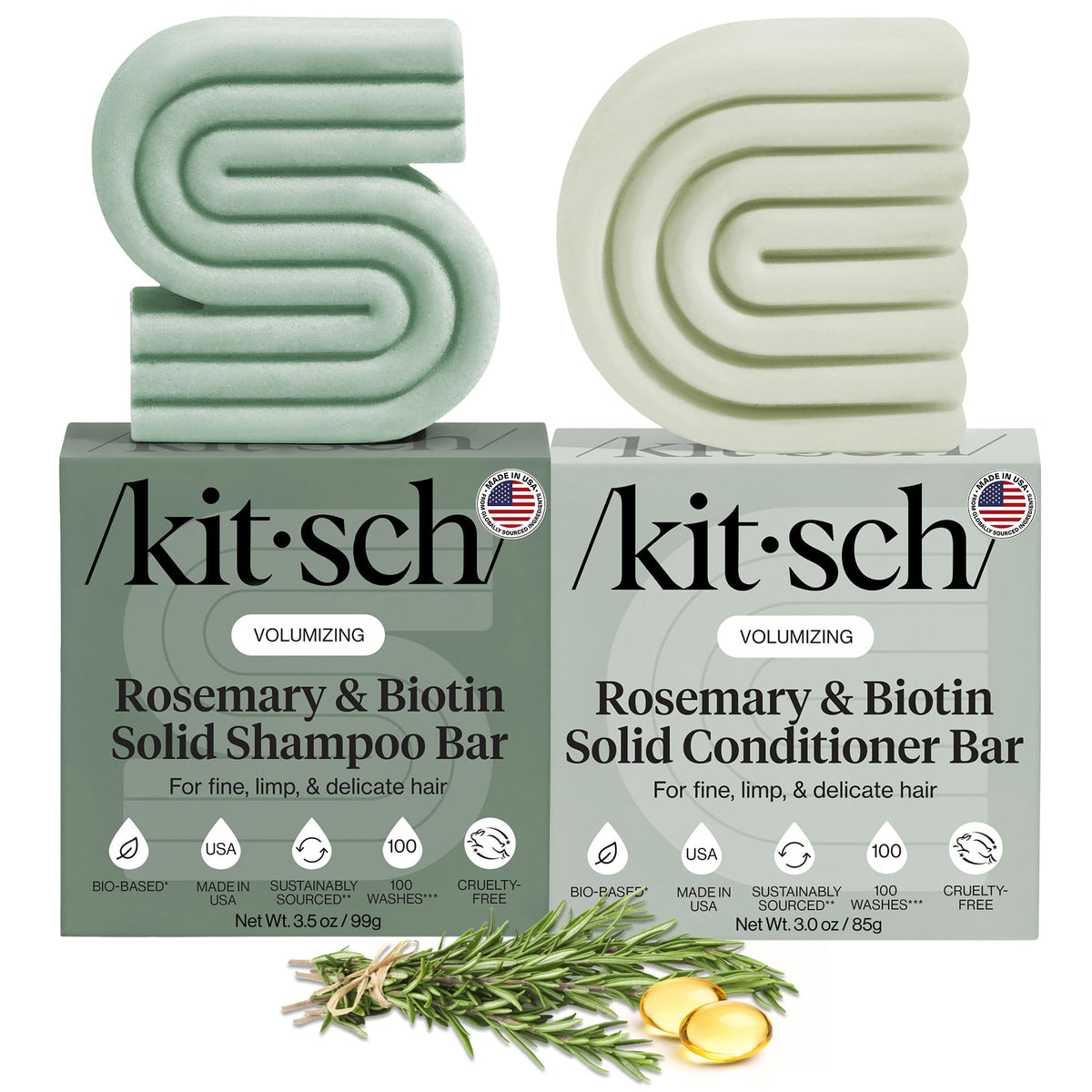 Kitsch Rosemary & Biotin Shampoo and Conditioner Set front view