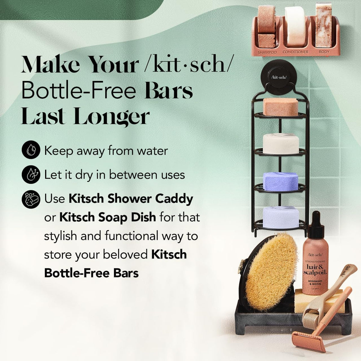 Kitsch Rosemary & Biotin Shampoo bar in use