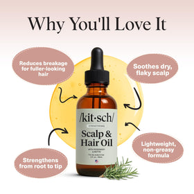 Kitsch Rosemary Oil with ingredients like rosemary, castor oil, and biotin