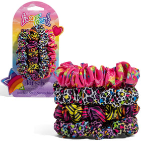 Kitsch Ruched Satin Scrunchies Rainbow Leopard front view