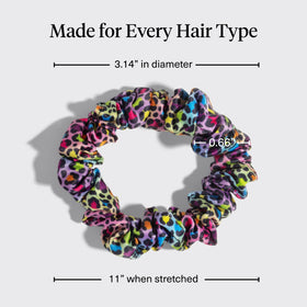 Kitsch Ruched Satin Scrunchies Rainbow Leopard in a ponytail