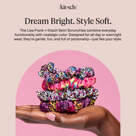 Kitsch Ruched Satin Scrunchies Rainbow Leopard on a table