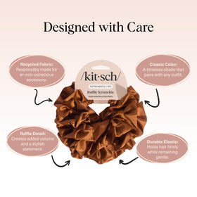 Kitsch Ruffle Satin Scrunchie Camel as a wrist accessory
