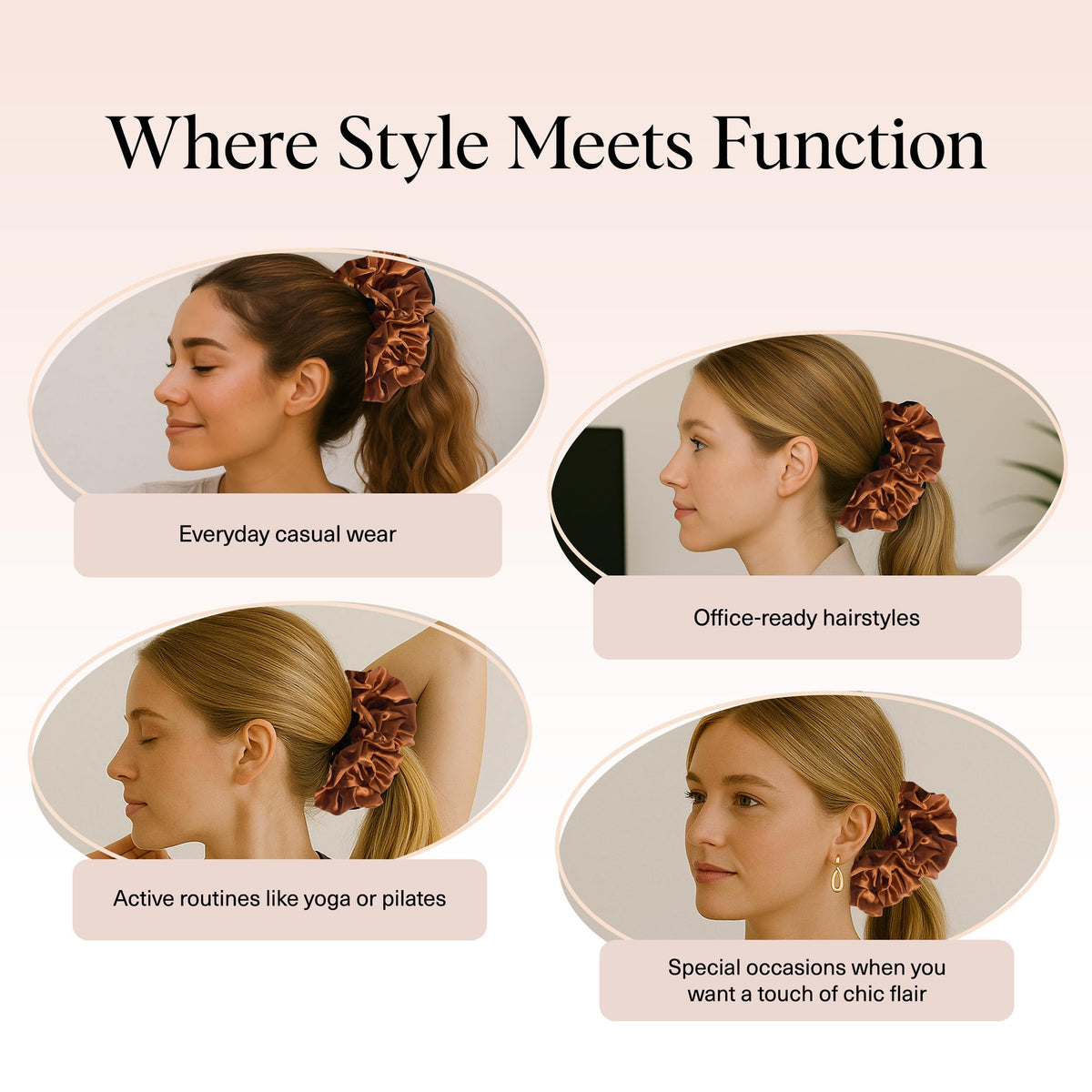 Kitsch Ruffle Satin Scrunchie Camel close-up