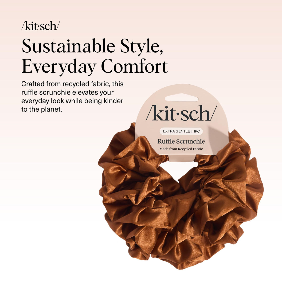 Kitsch Ruffle Satin Scrunchie Camel side view