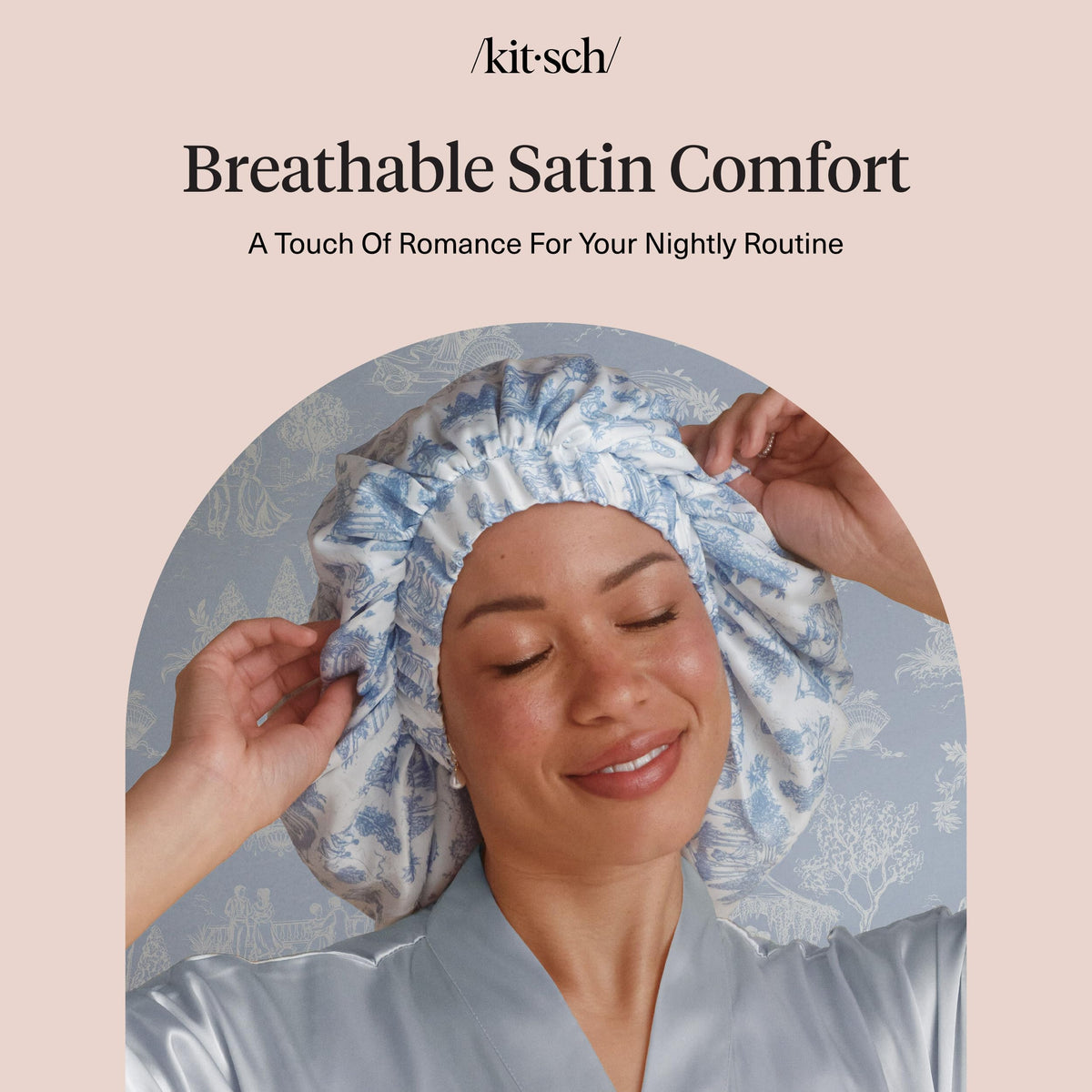 Kitsch Satin Bonnet packaging with Garden Toile design