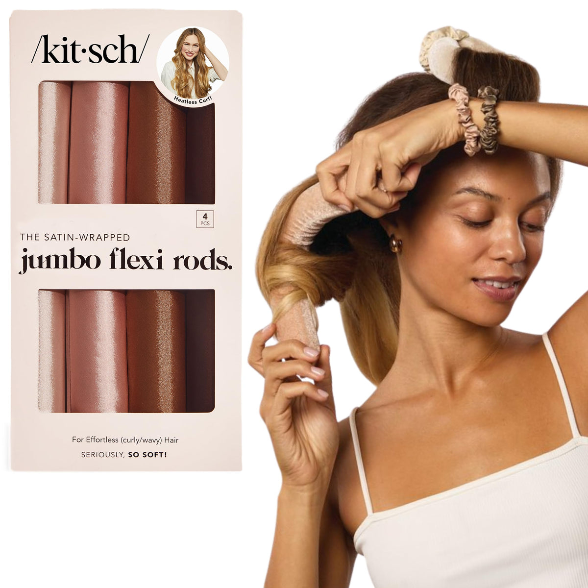 Kitsch Satin Flexi Rods 4pcs in rosewood colour front view