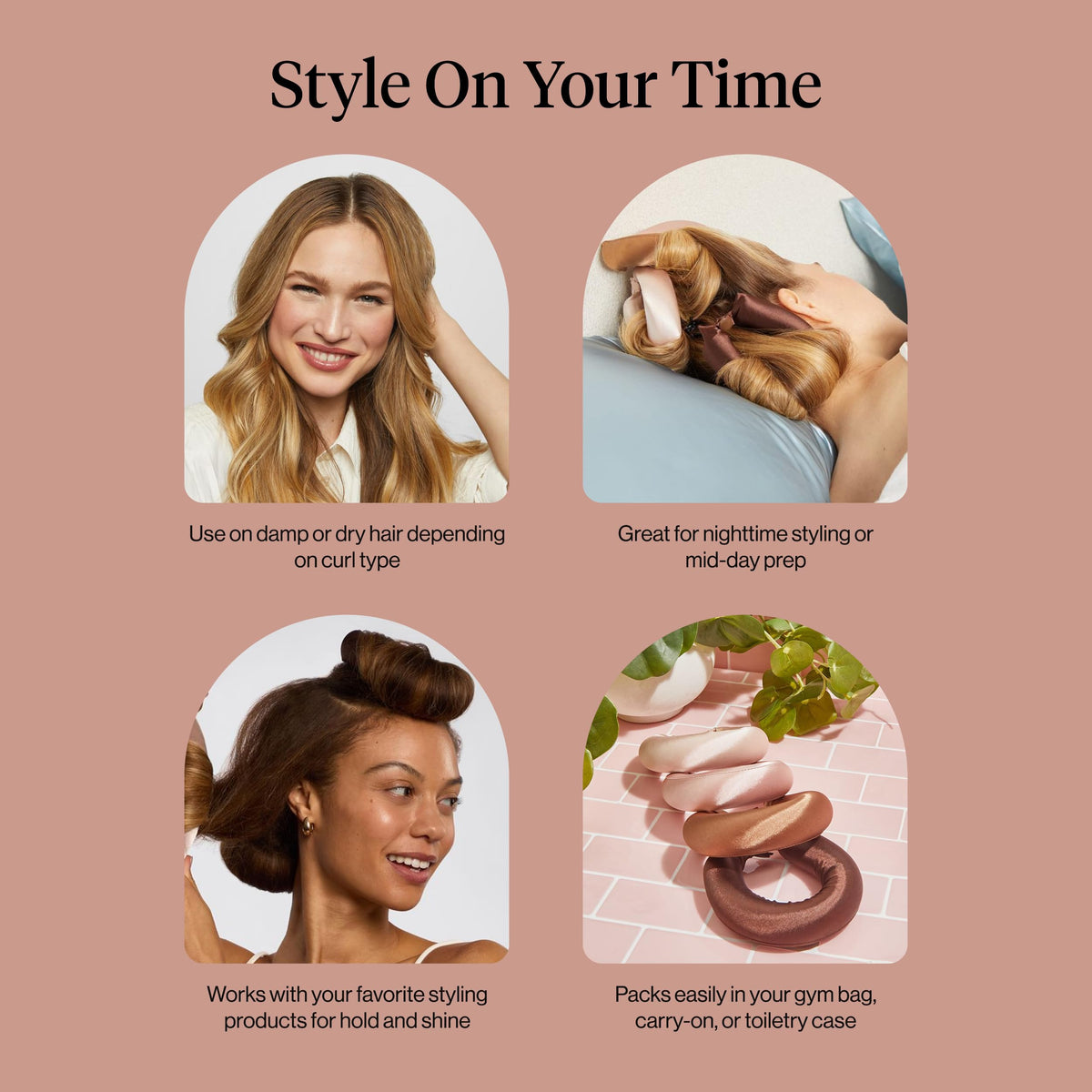 Kitsch Satin Flexi Rods in use on medium length hair
