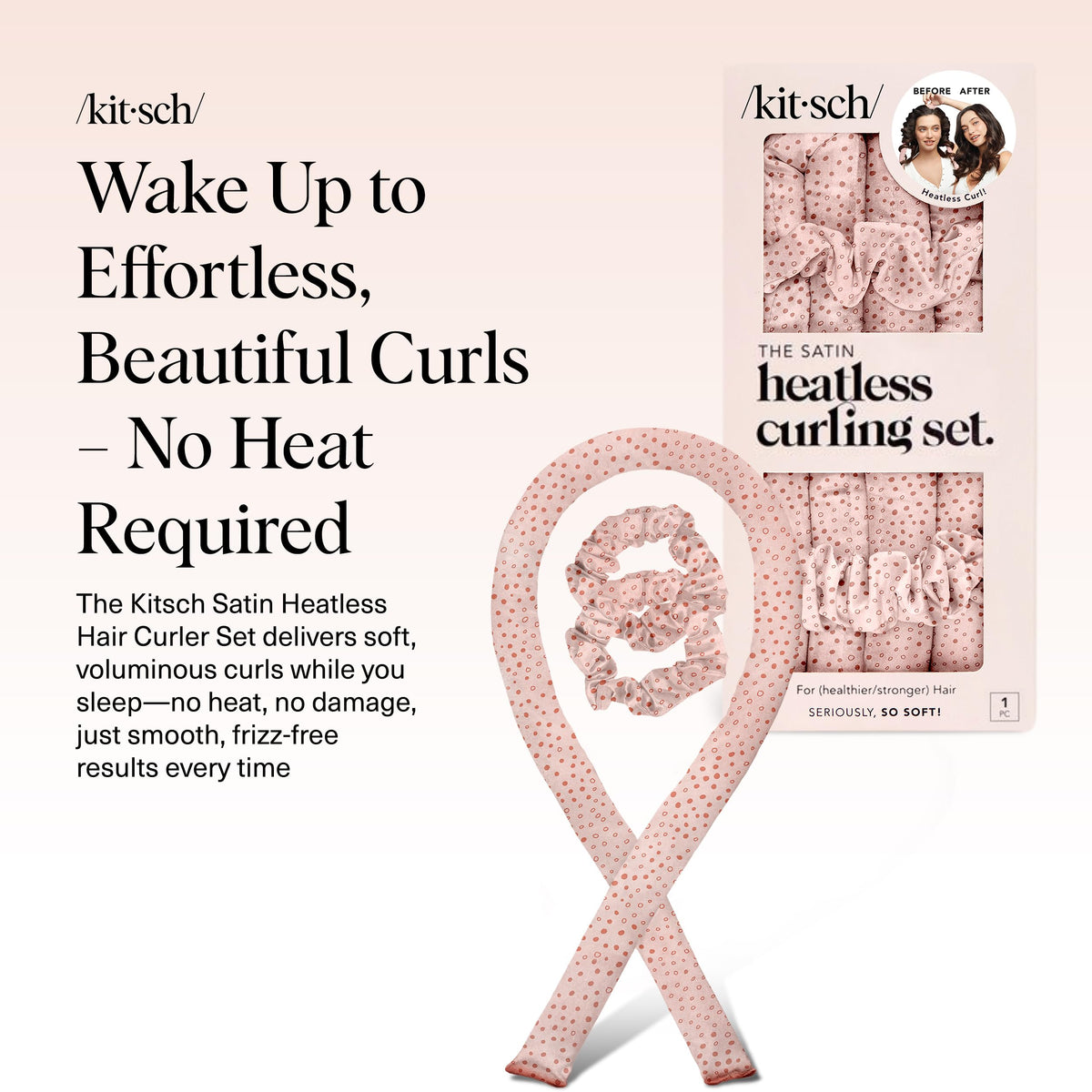 Kitsch satin heatless curler wrapped in hair demonstrating usage