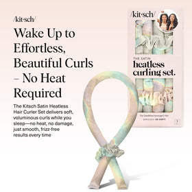 Kitsch satin heatless curling rod displayed with scrunchies