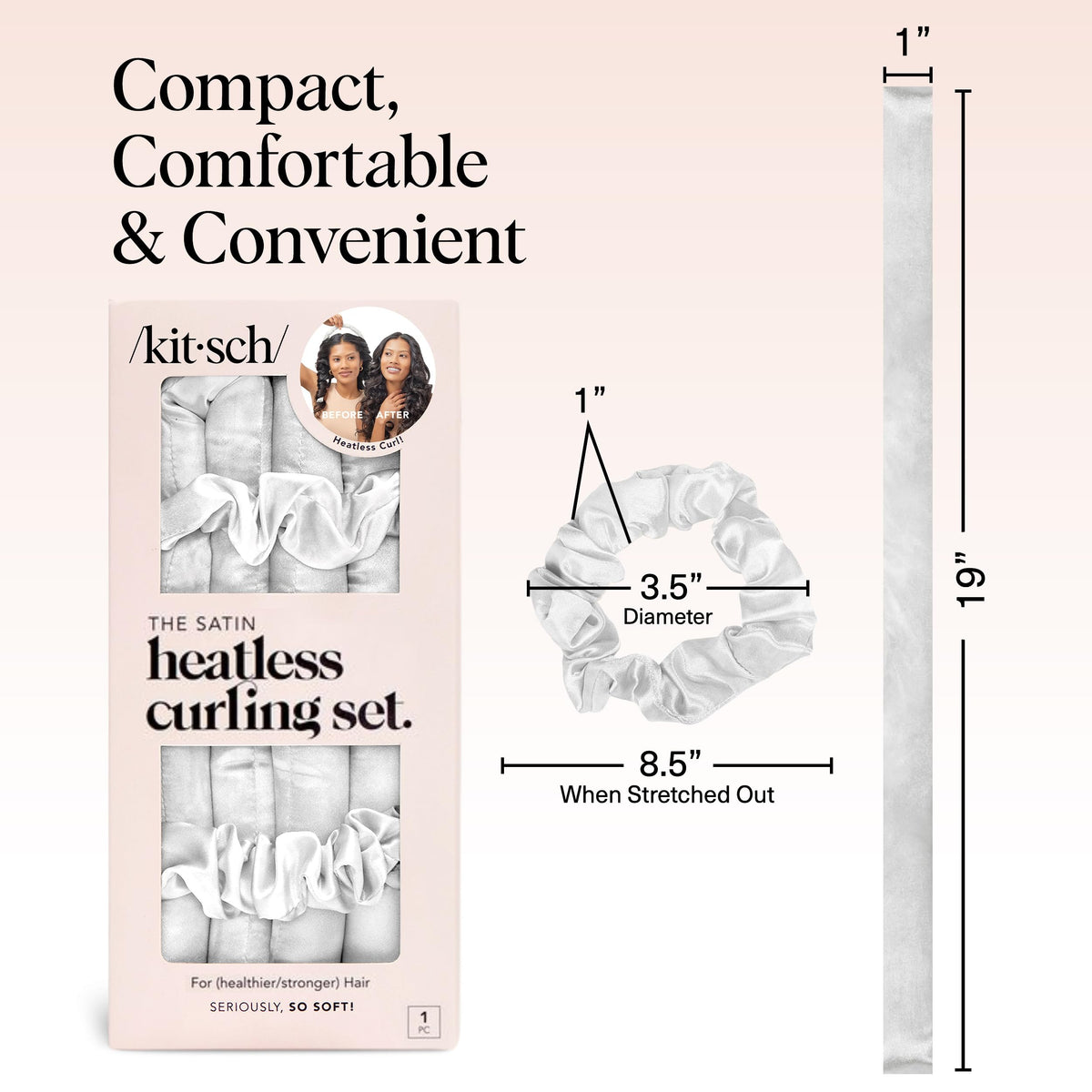 Kitsch satin heatless curling rod rolled in hair