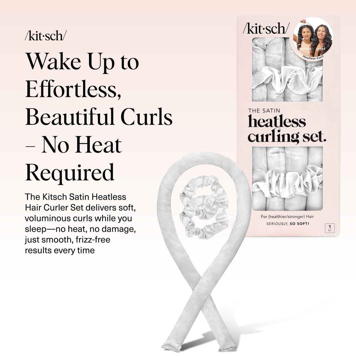 Kitsch satin heatless curling rod with scrunchies
