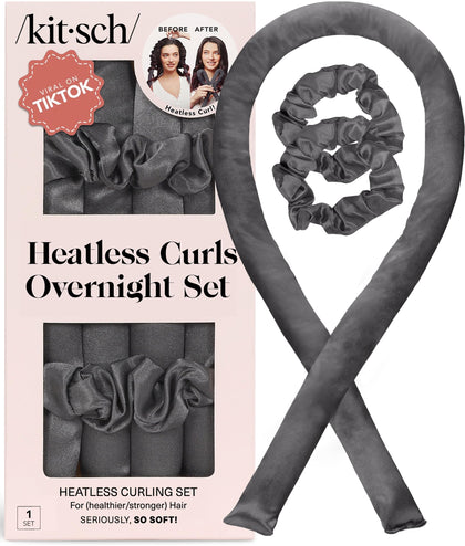 Kitsch Satin Heatless Curls Overnight Set in charcoal colour