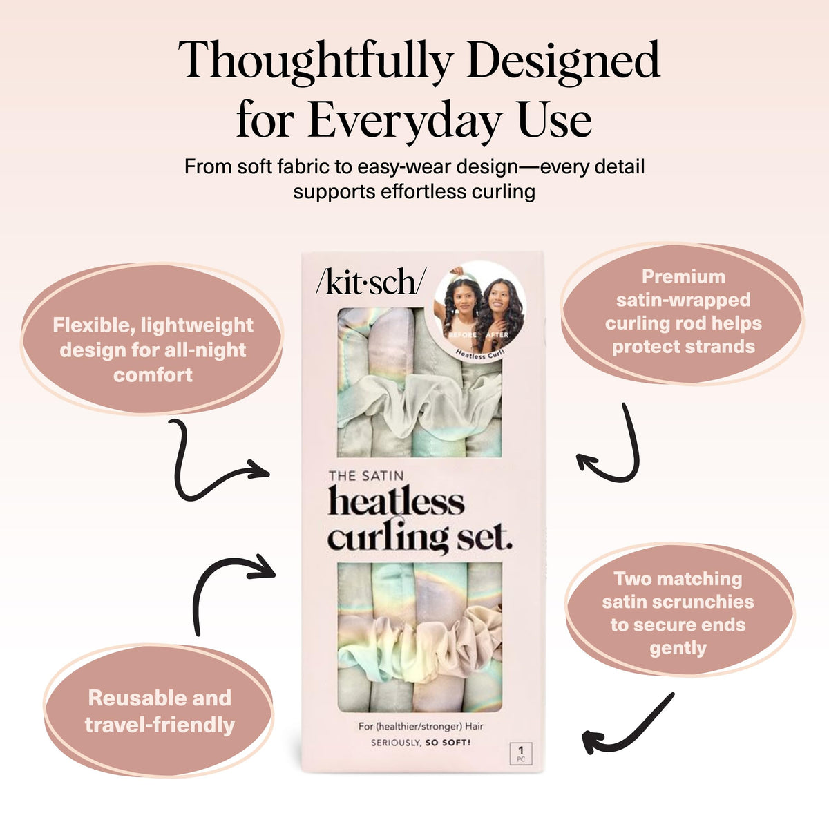 Kitsch Satin Heatless Curls Overnight Set laid out on a flat surface