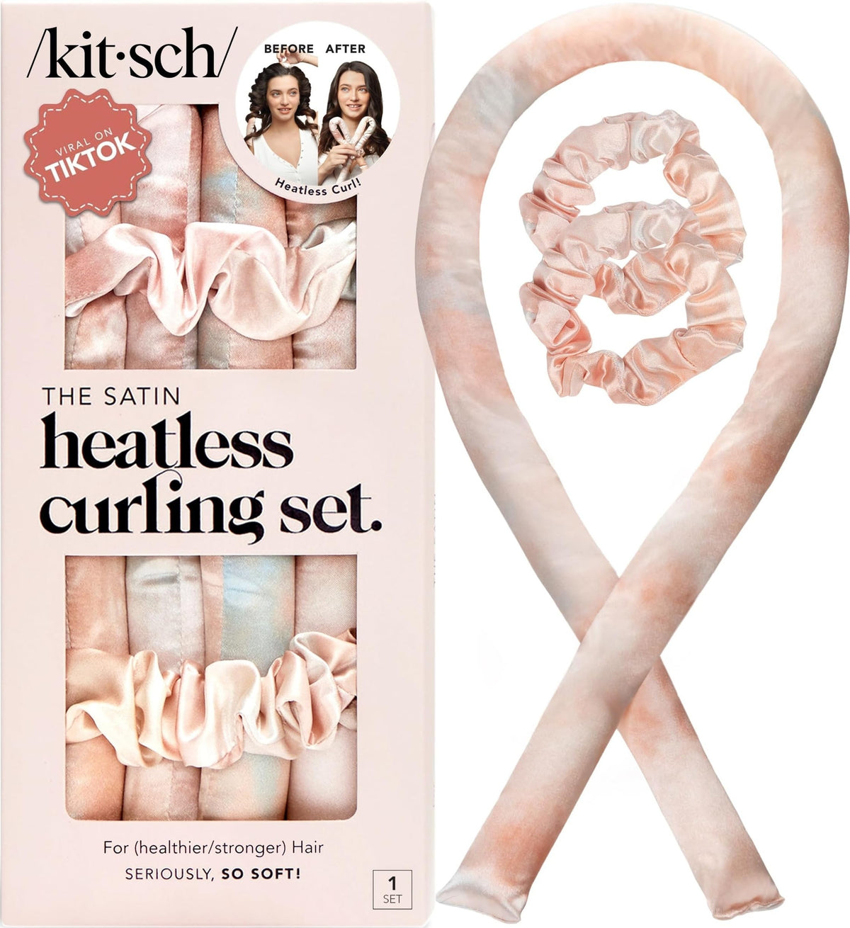 Kitsch Satin Heatless Curls Overnight Set - Sunset Tie Dye packaging