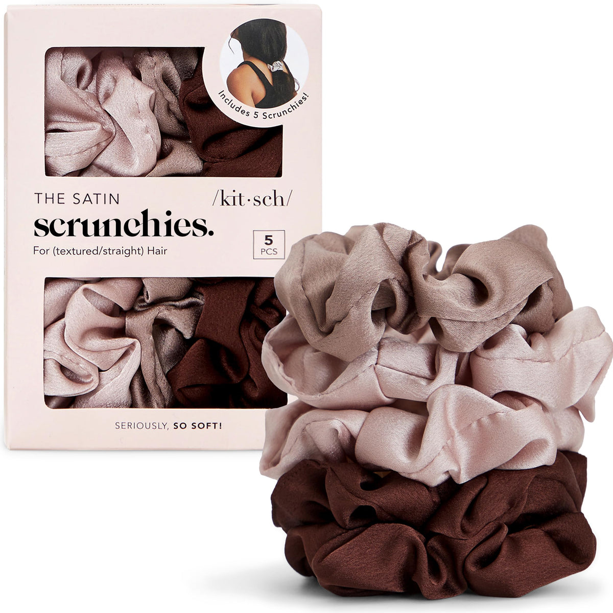 Kitsch Satin Scrunchies 5pcs cameo set front view