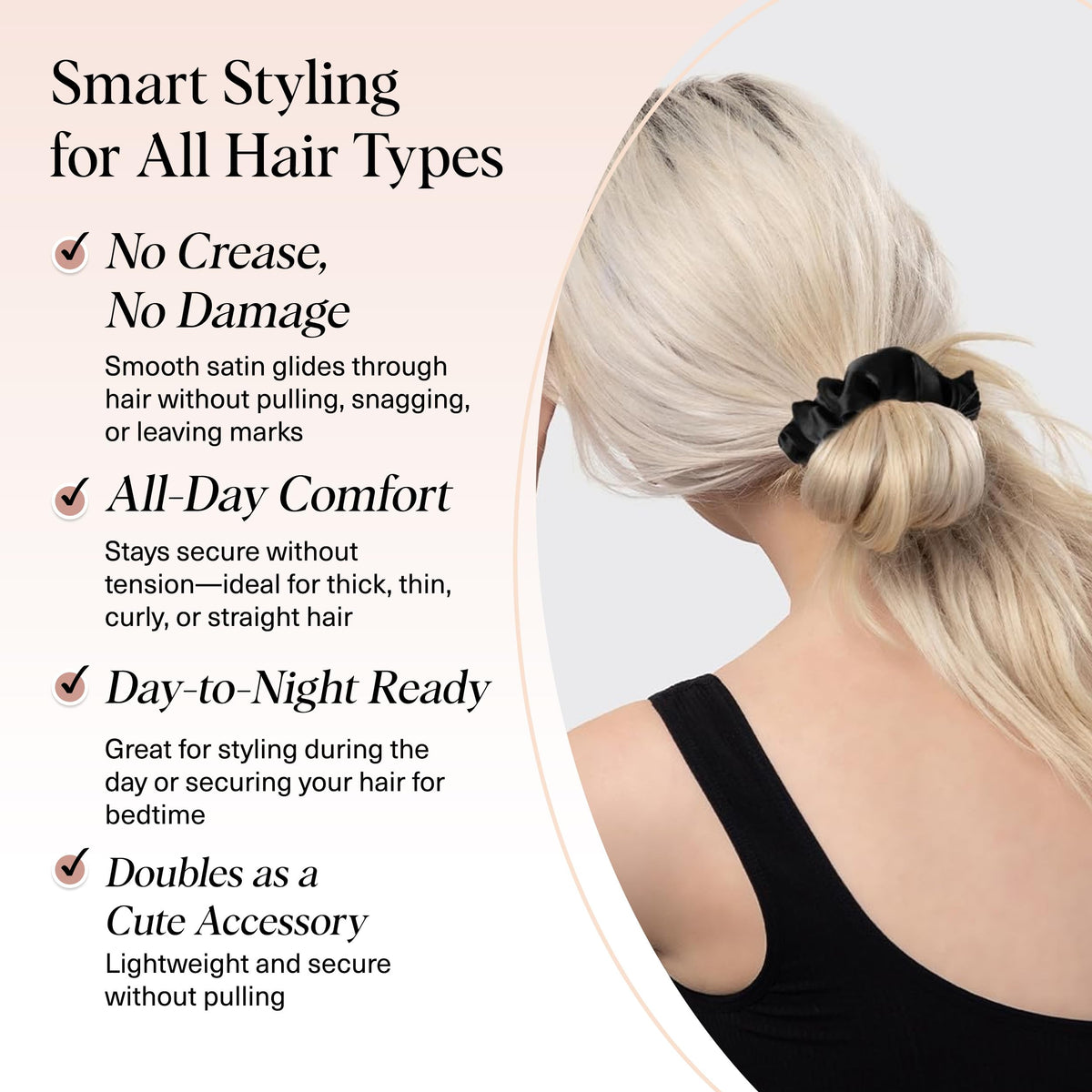 Kitsch Satin Scrunchies black in a hair bun