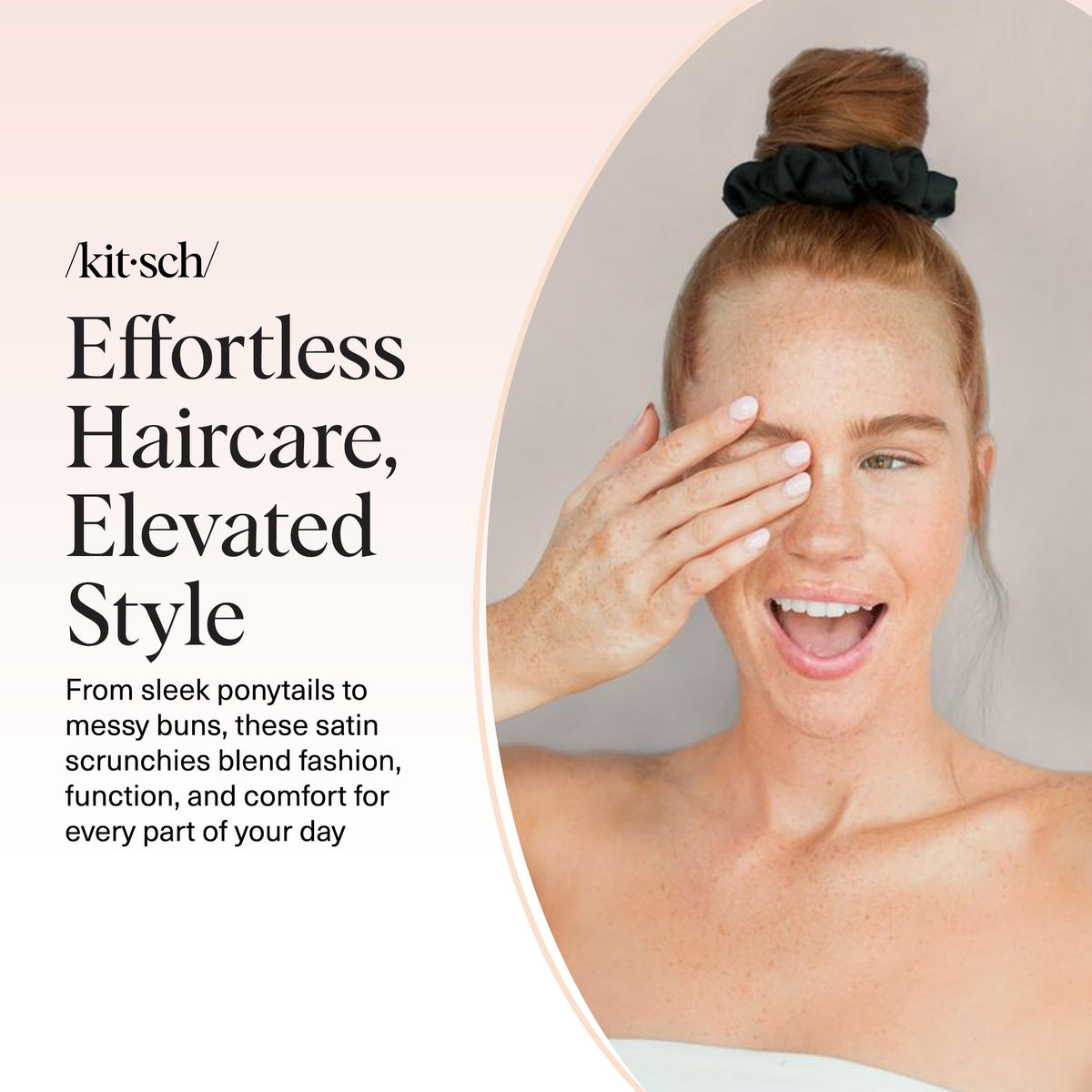 Kitsch Satin Scrunchies black laid flat