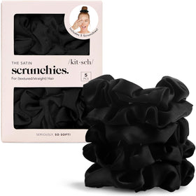 Kitsch Satin Scrunchies black set of 5 front view