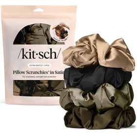Kitsch Satin Scrunchies black set of four front view