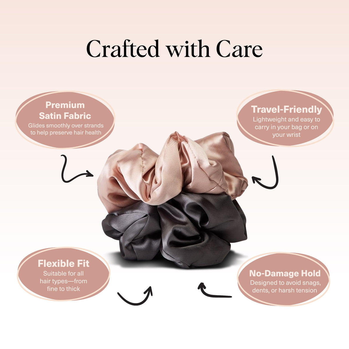 Kitsch Satin Scrunchies displayed on a flat surface