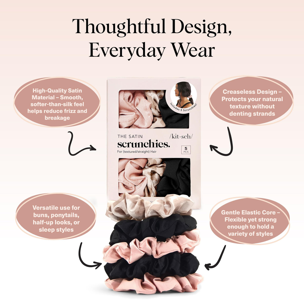 Kitsch Satin Scrunchies in a hair styling scenario