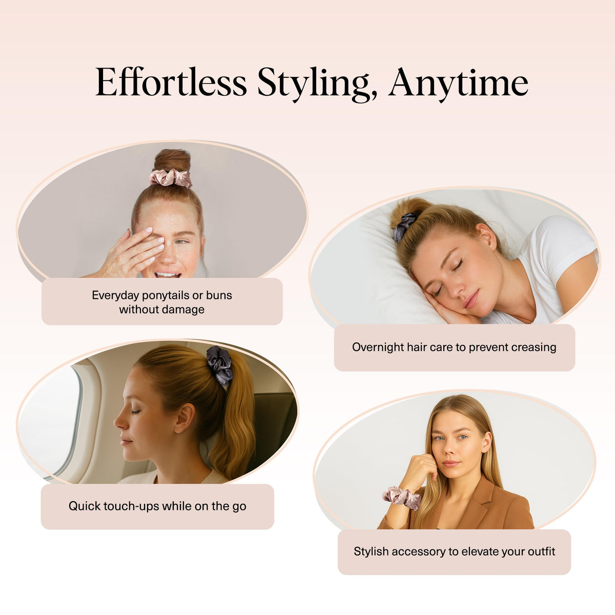 Kitsch Satin Scrunchies in a hair styling setting