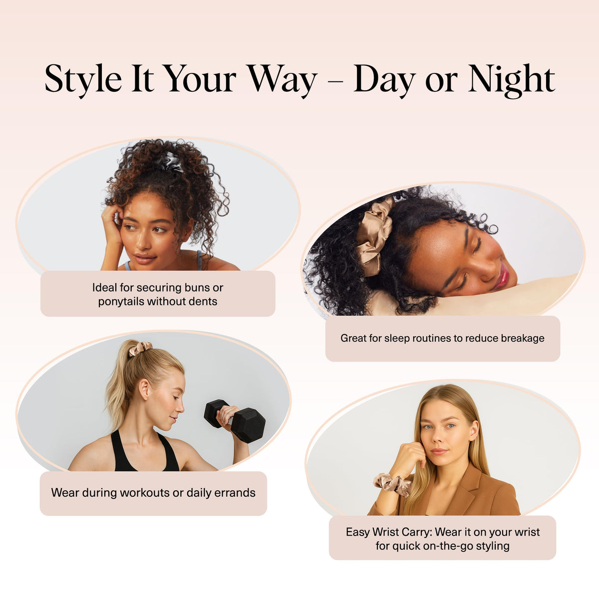 Kitsch Satin Scrunchies in hair ponytail