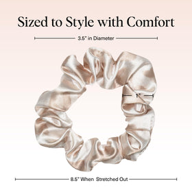 Kitsch satin scrunchies in leopard print on a white background