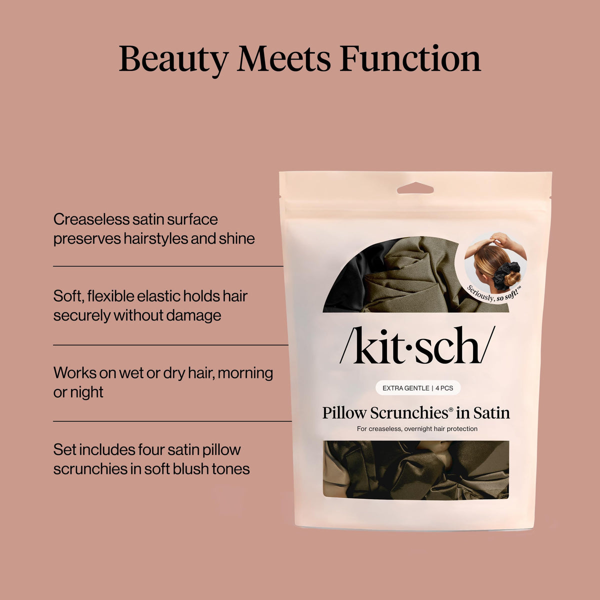 Kitsch Satin Scrunchies in packaging