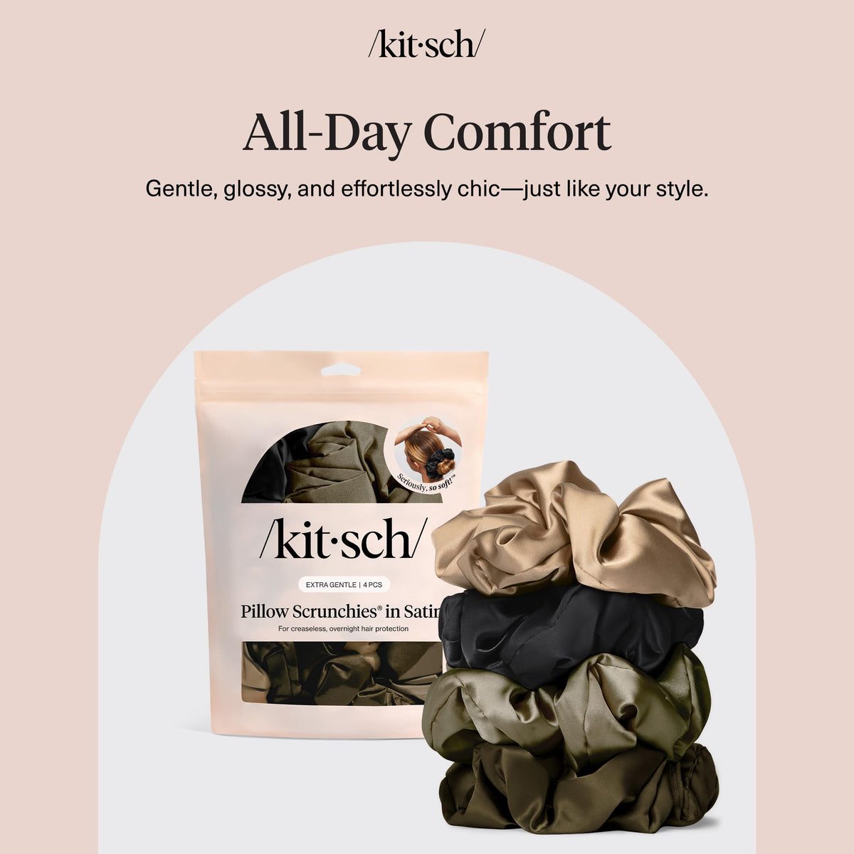 Kitsch Satin Scrunchies on a hair tie organizer