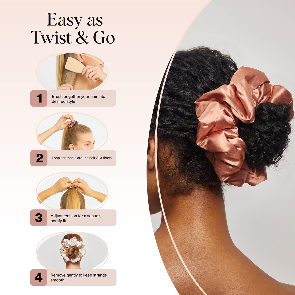 Kitsch satin scrunchies packaging with product details