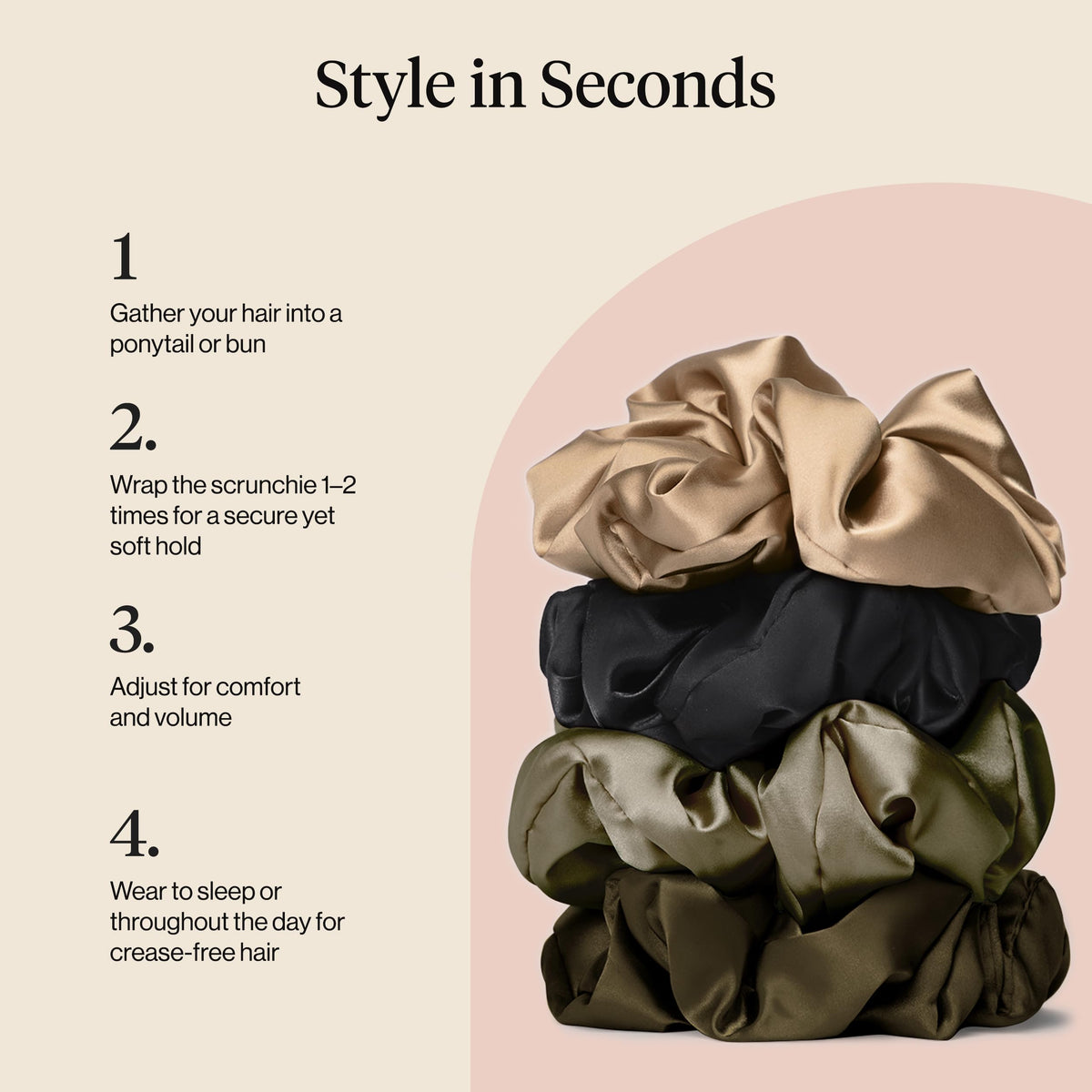 Kitsch Satin Scrunchies showing creaseless design