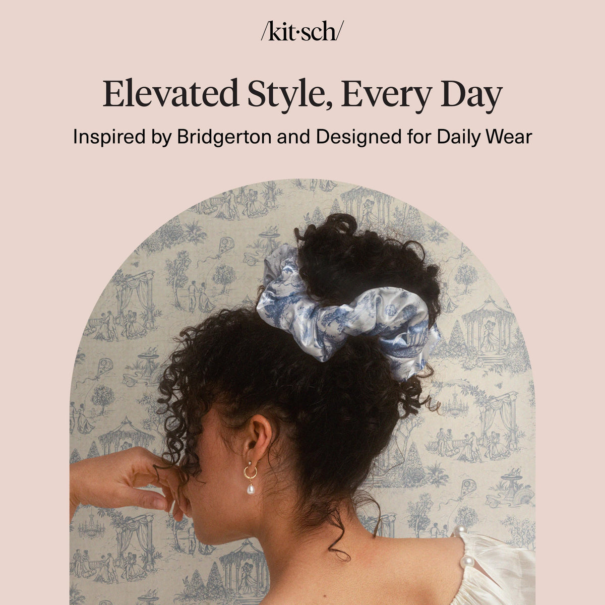 Kitsch Satin Scrunchies Toile De Blue lifestyle scene