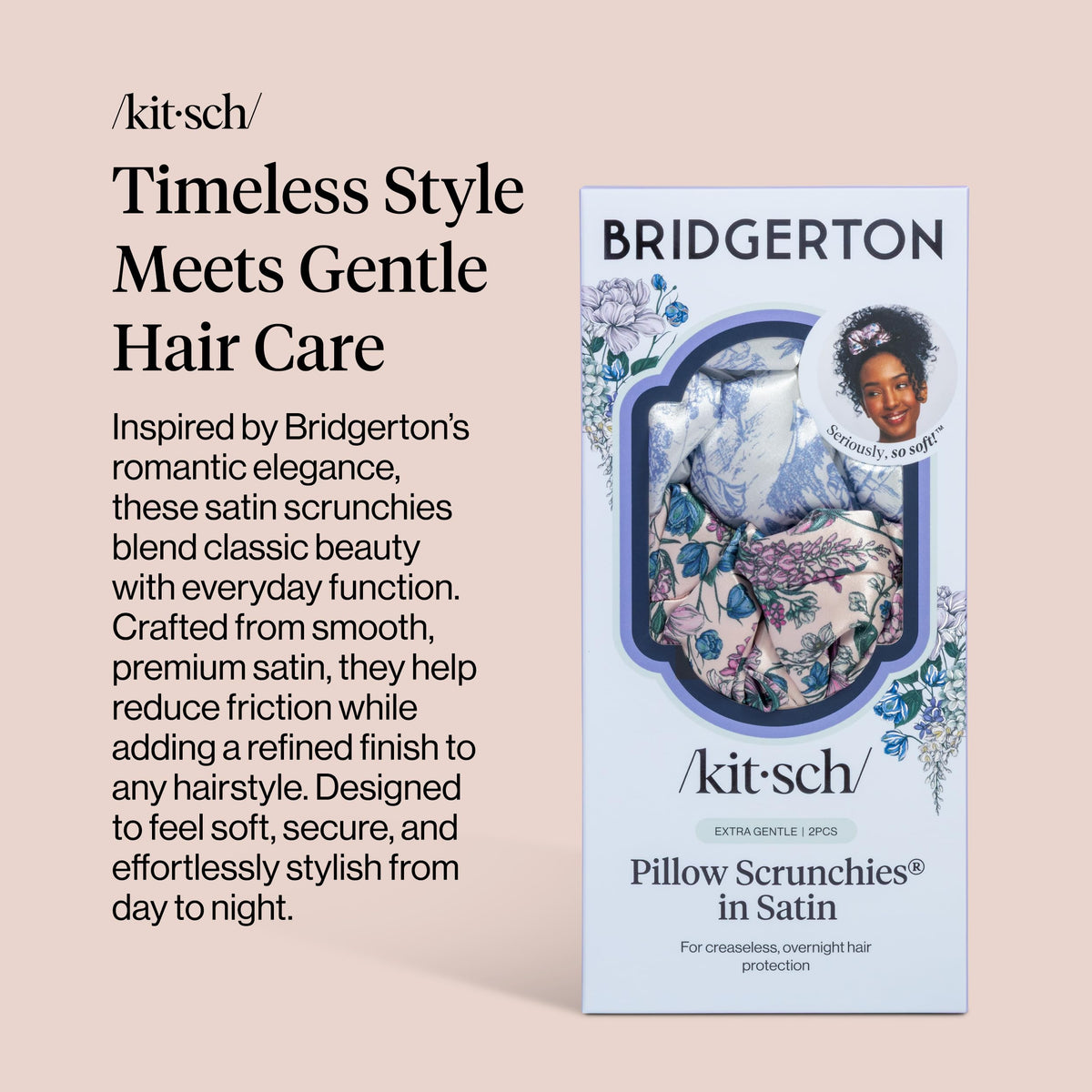 Kitsch Satin Scrunchies Toile De Blue packaging