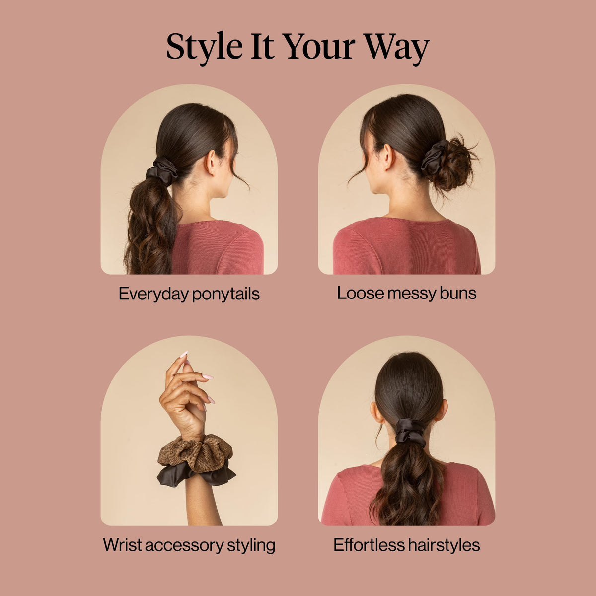 Kitsch scrunchies on a wrist for easy access