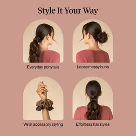 Kitsch scrunchies on a wrist for easy access
