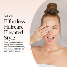 Kitsch scrunchies worn in a bun hairstyle