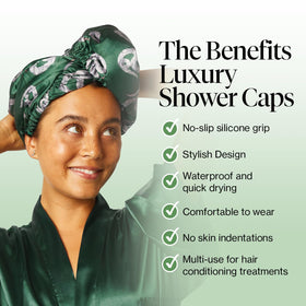 Kitsch Slytherin Hair Towel Wrap displayed on a bathroom counter