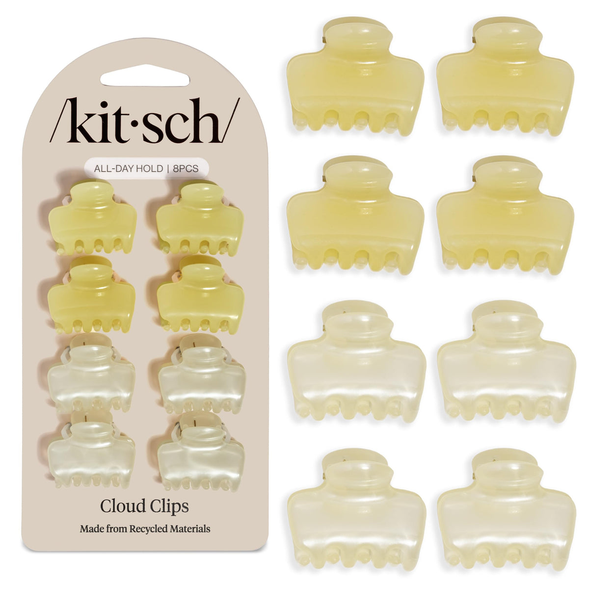 Kitsch Small Hair Clips 8pc in Pearlized Cream and Butter Yellow front view