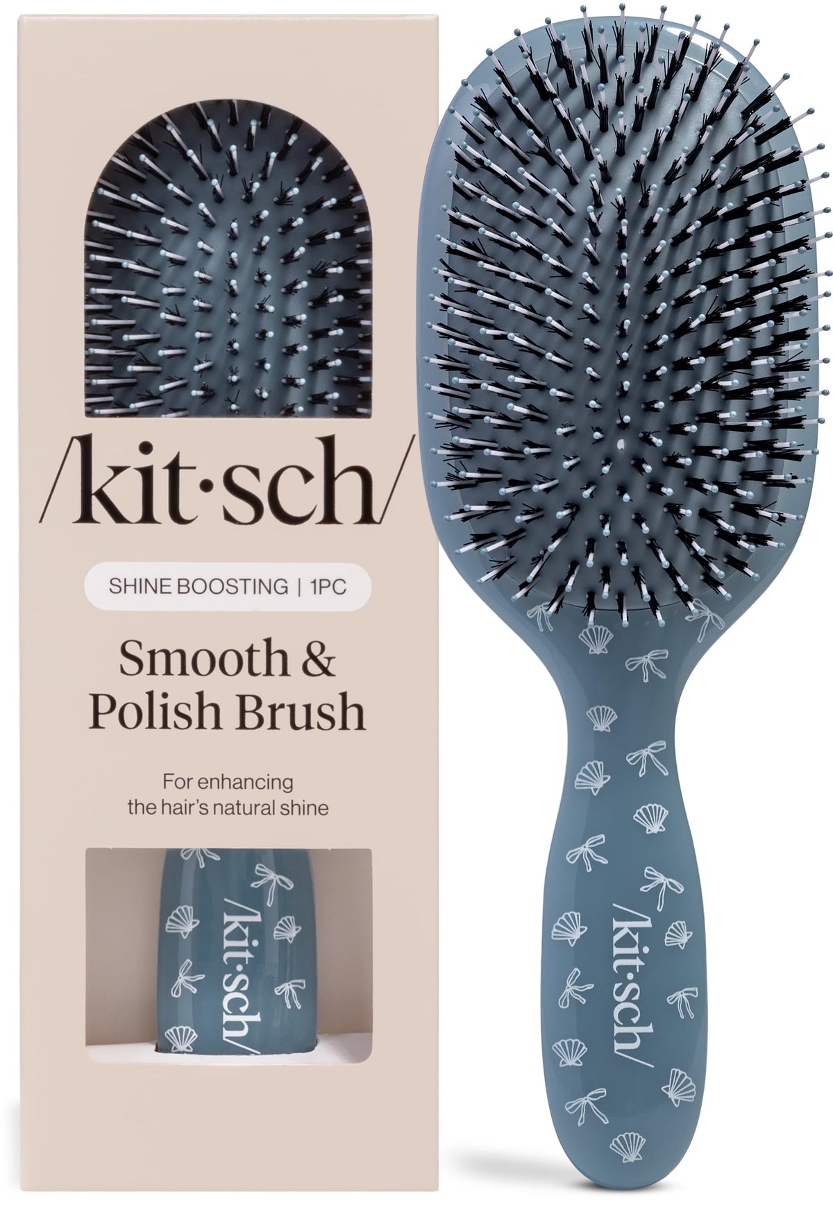 Kitsch Smooth & Polish Hair Brush front view in Coastal Blue Print