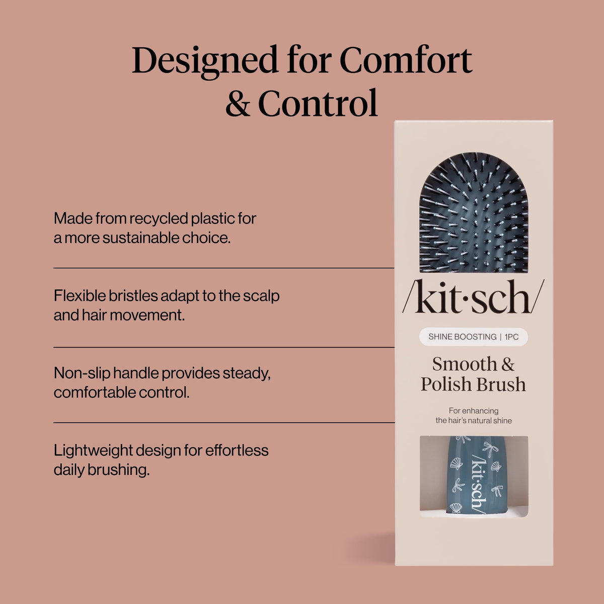 Kitsch Smooth & Polish Hair Brush side view showcasing dual-bristle technology