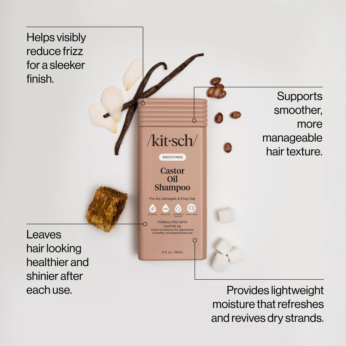 Kitsch Smoothing Castor Oil Shampoo 12.3 oz back view