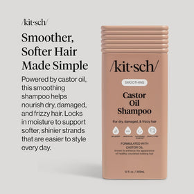 Kitsch Smoothing Castor Oil Shampoo on a vanity